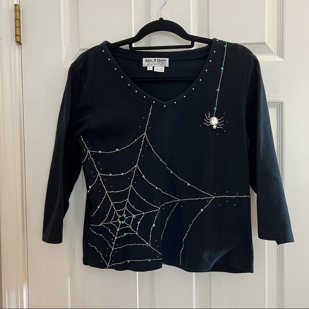 Vintage 1990’s Halloween Jack B Quick large top with spider spider web sequins